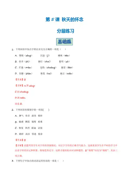 第5课《秋天的怀念》(分层练习)-2023-2024学年七年级语文上册