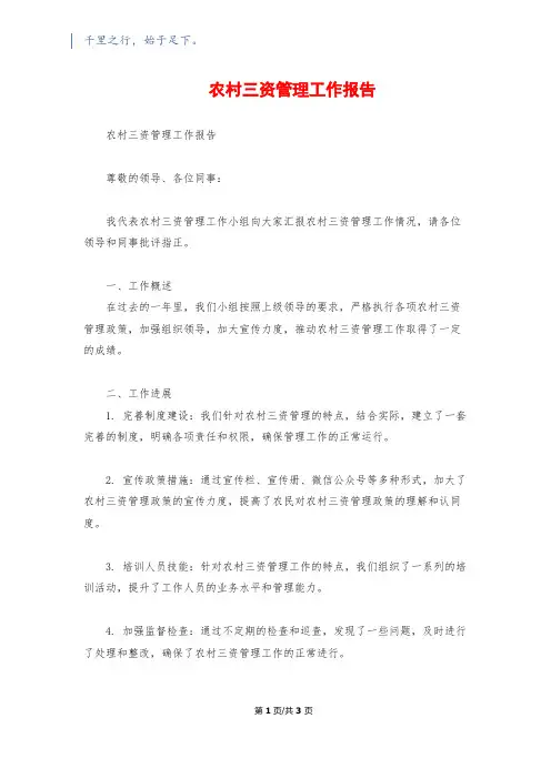 农村三资管理工作报告
