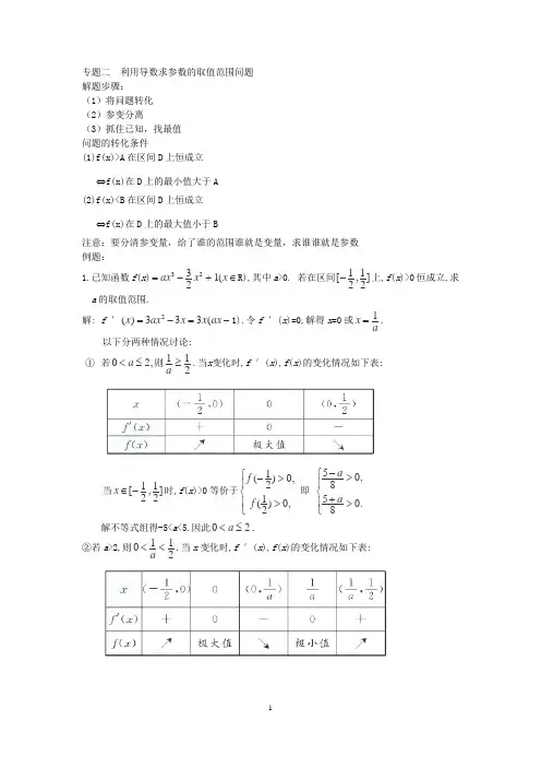专题二 在区间上的参数恒成立问题