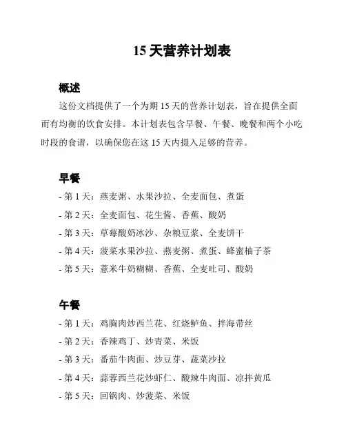 15天营养计划表