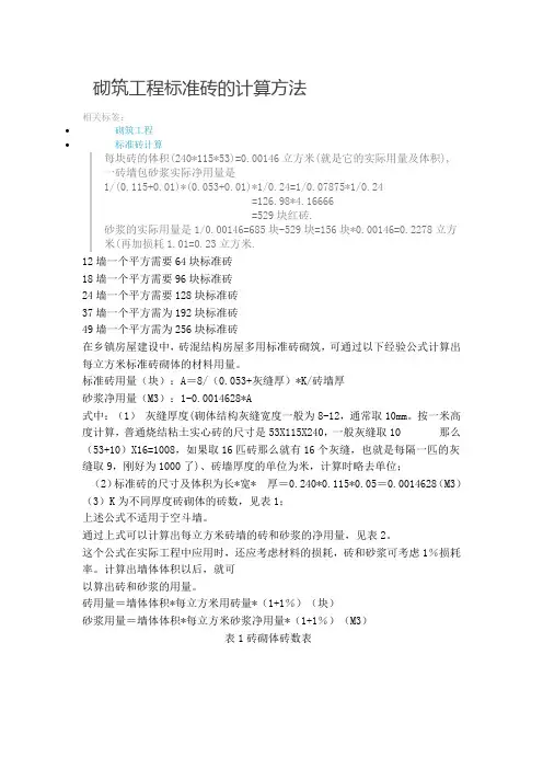 砖用量计算