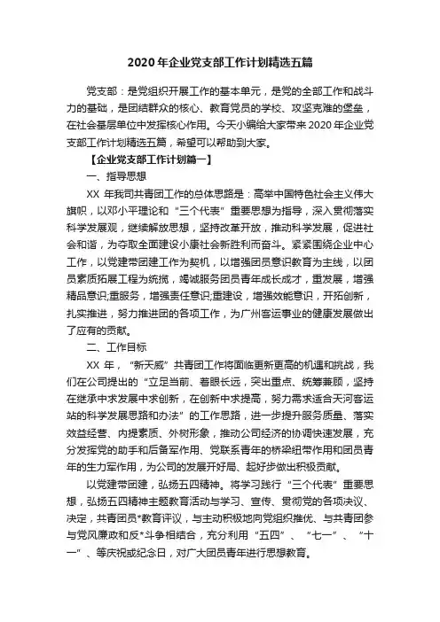 2020年企业党支部工作计划精选五篇