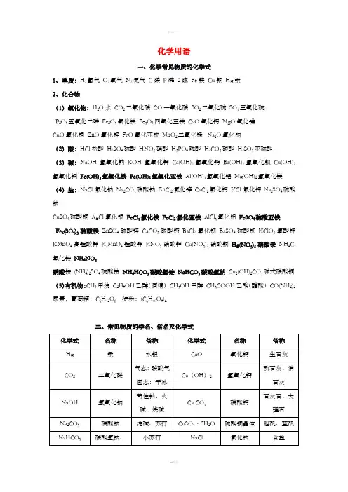 中考化学专题辅导化学用语