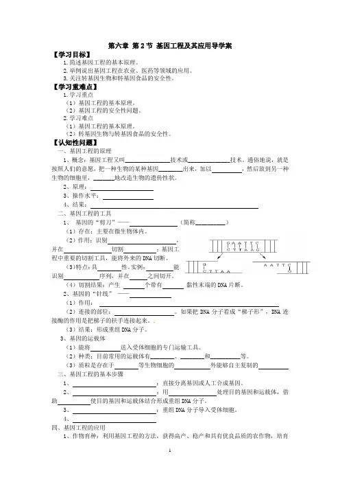 高中生物必修二第6章《基因工程及其应用》公开课导学案