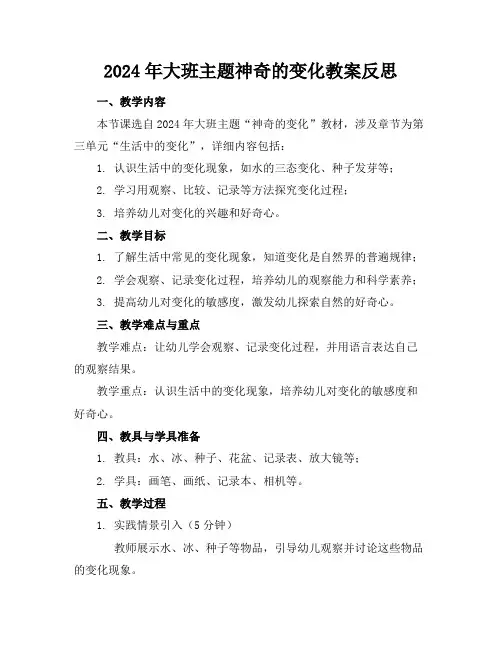 2024年大班主题神奇的变化教案反思