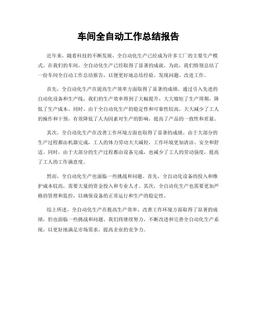 车间全自动工作总结报告