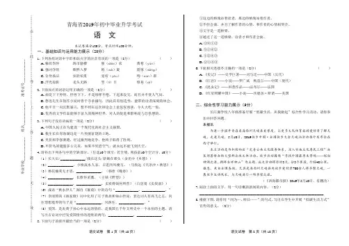 2019年青海省中考语文试卷及答案