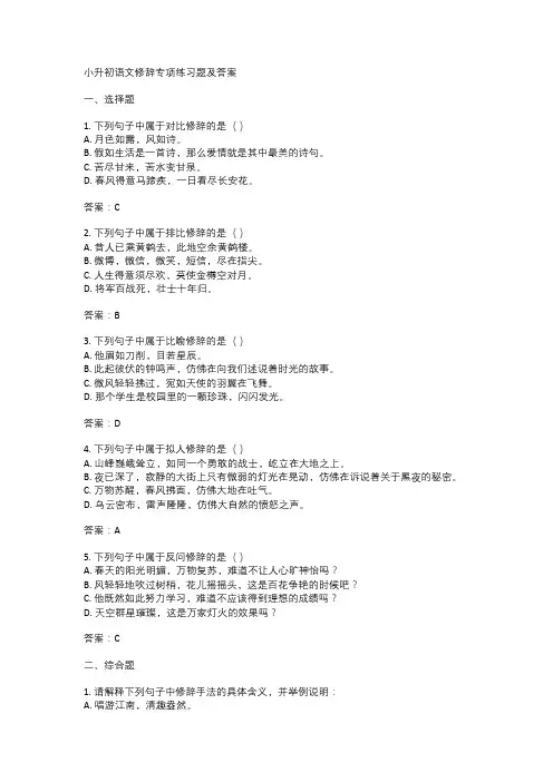 小升初语文修辞专项练习题及答案