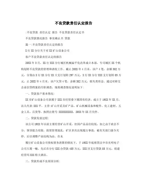 不良贷款责任认定报告