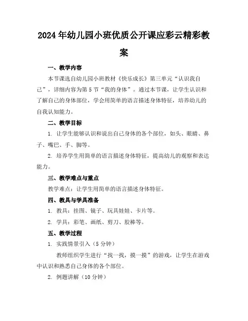 2024年幼儿园小班优质公开课应彩云精彩教案
