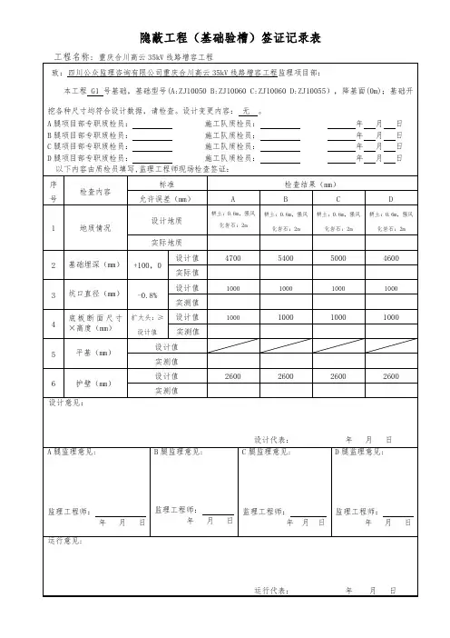 1.隐蔽工程(基础验槽)签证记录表