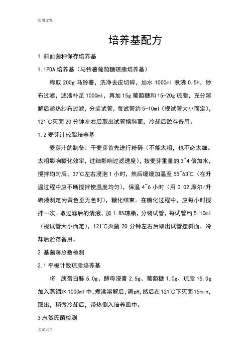 培养基配方及配制方法