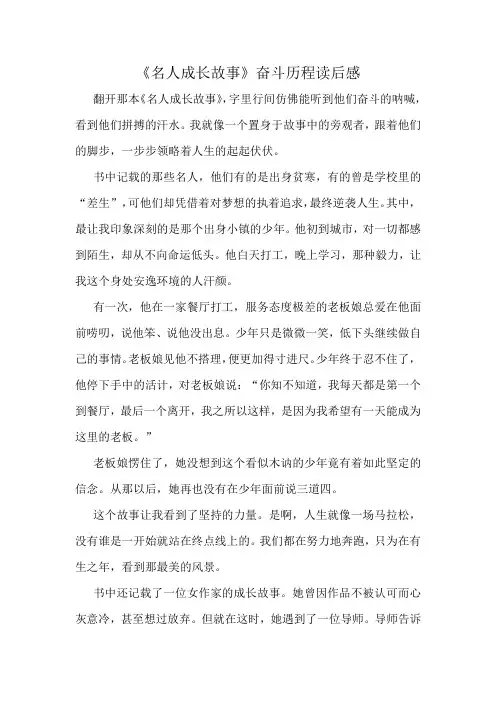 《名人成长故事》奋斗历程读后感精选10篇