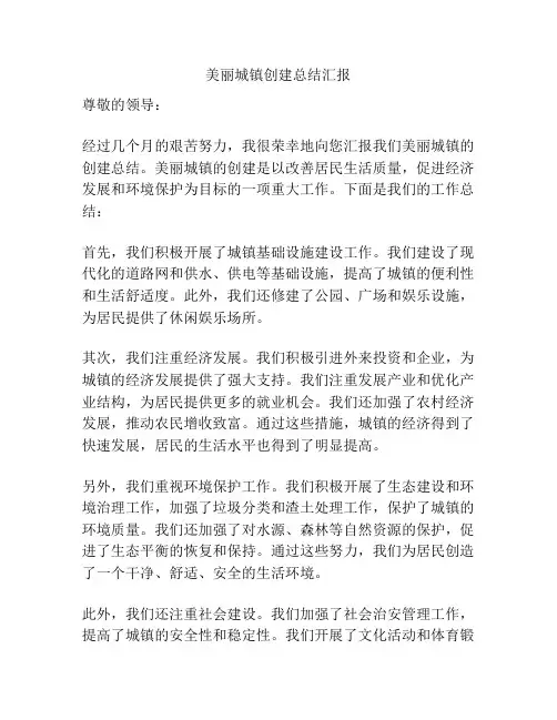 美丽城镇创建总结汇报