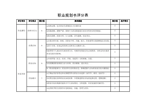 职业规划书评分表