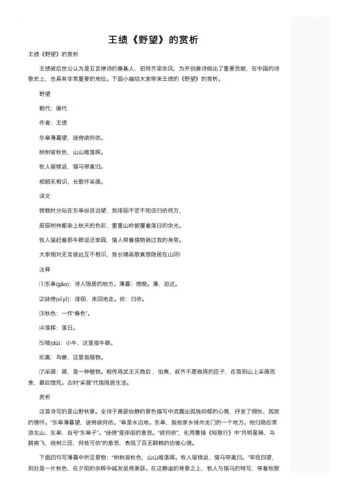王绩《野望》的赏析