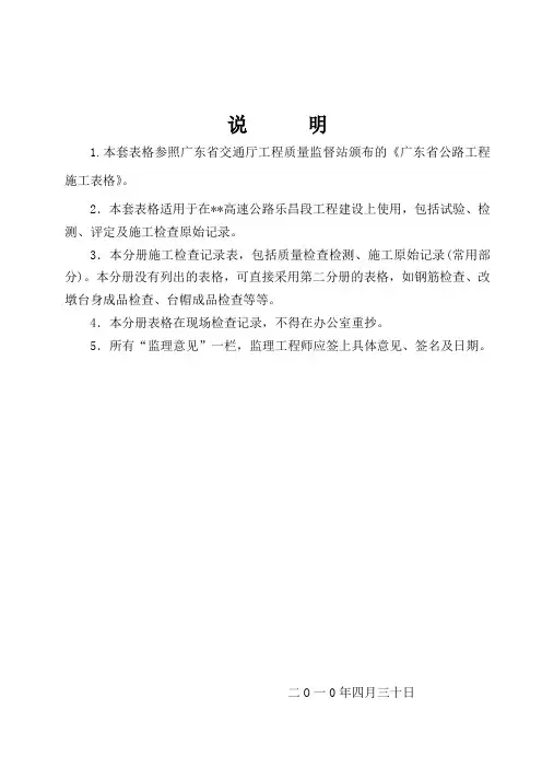 精品高速公路工程施工现场检查检测记录表