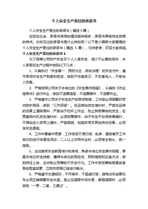 个人安全生产责任的承诺书（精选5篇）