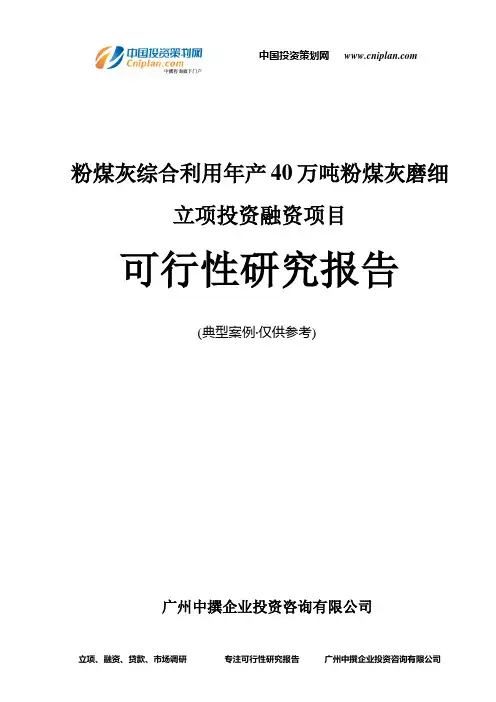 粉煤灰综合利用年产40万吨粉煤灰磨细融资投资立项项目可行性研究报告(中撰咨询)