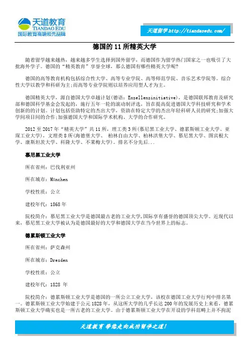 德国的11所精英大学