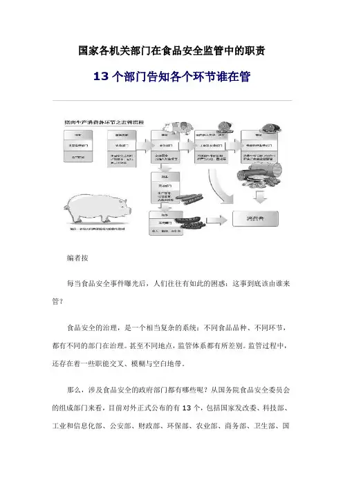 国家各机关部门在食品安全监管中的职责