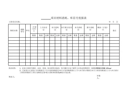 项目材料消耗、库存月度报表