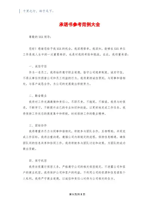 承诺书参考范例大全