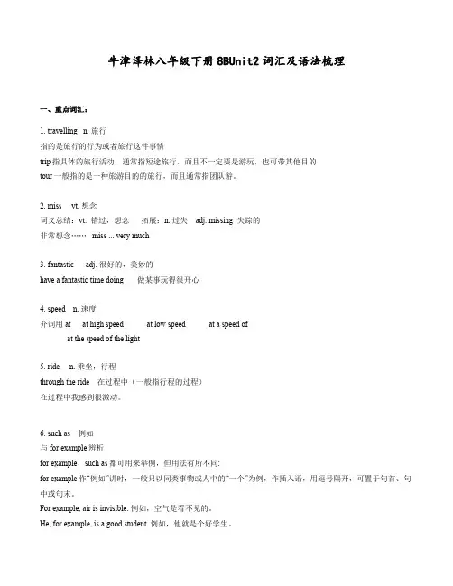 牛津译林八年级下册8BUnit2词汇及语法梳理