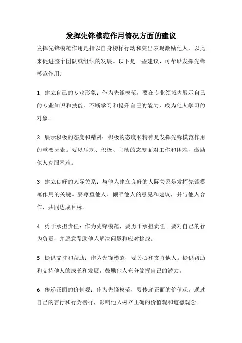 发挥先锋模范作用情况方面的建议