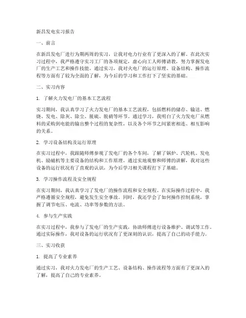 新昌发电实习报告