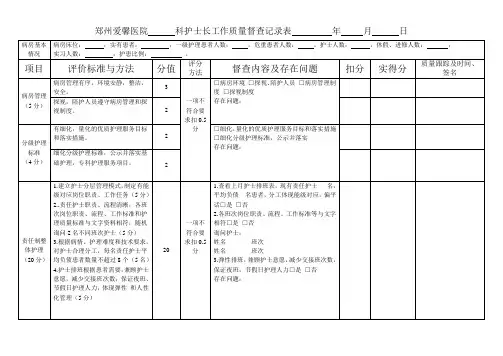 护士长工作质量督查记录表