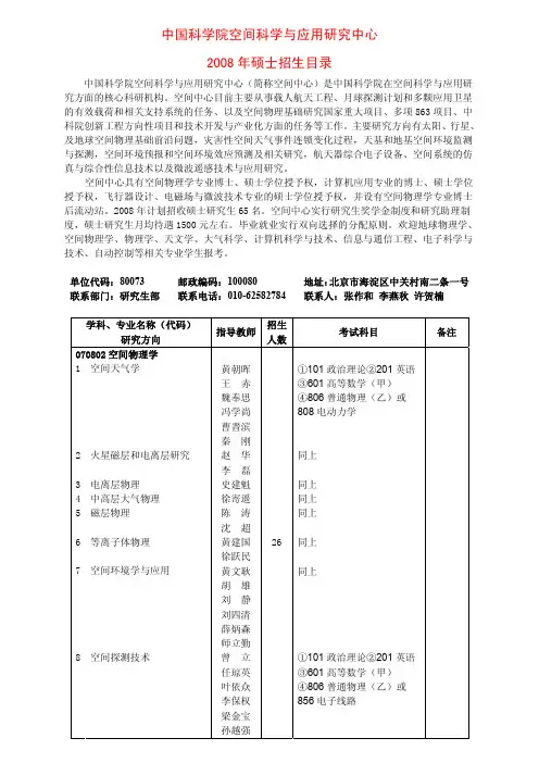 中国科学院空间科学与应用研究中心 2008年硕士