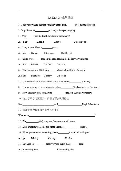 牛津译林版八年级上册8A Unit 2 错题重练(无答案)