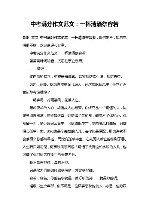 中考满分作文范文：一杯清酒祭容若