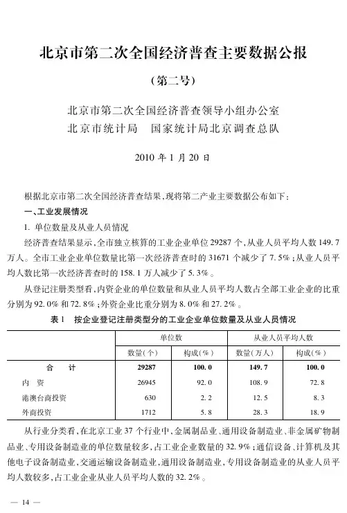 北京市第二次全国经济普查主要数据公报(第二号)