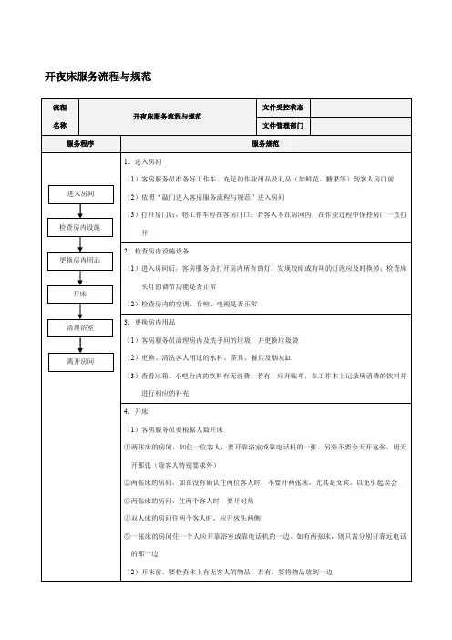 开夜床服务流程与规范