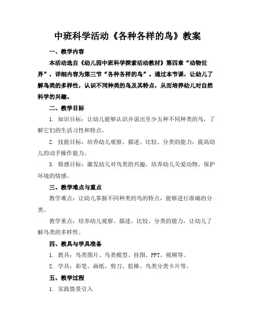 中班科学活动《各种各样的鸟》教案