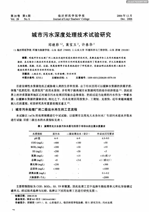 城市污水深度处理技术试验研究