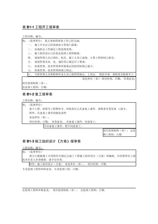 河北省工程施工资料表格模板格