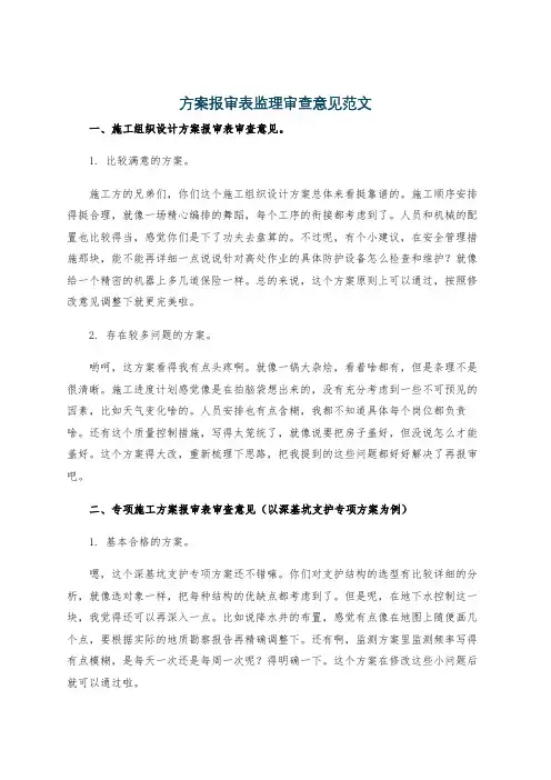 方案报审表监理审查意见范文