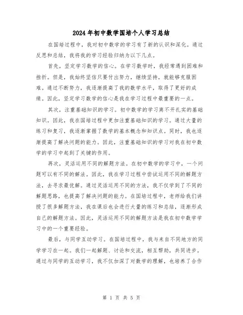 2024年初中数学国培个人学习总结(二篇)