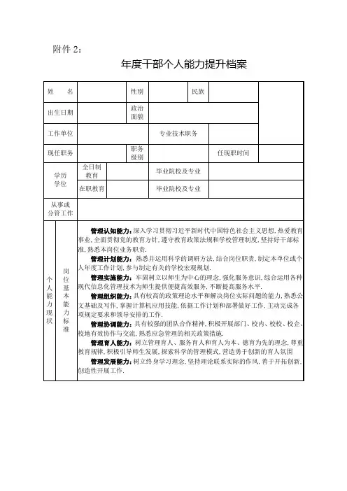 干部个人能力提升档案