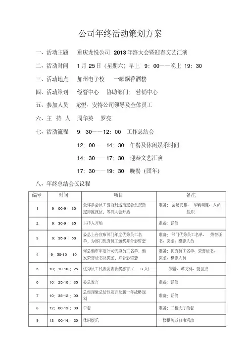 年终活动策划方案、流程及经费预算(修改后)