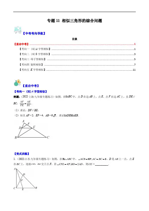 中考数学复习重难点与压轴题专题11 相似三角形的综合问题(重点突围)(原卷版)