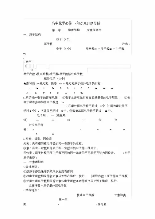 高中化学必修2知识点归纳总结