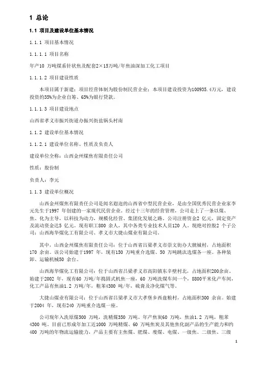 年产10 万吨煤系针状焦及配套2×15万吨年焦油深加工化工项目建设可行性研究报告