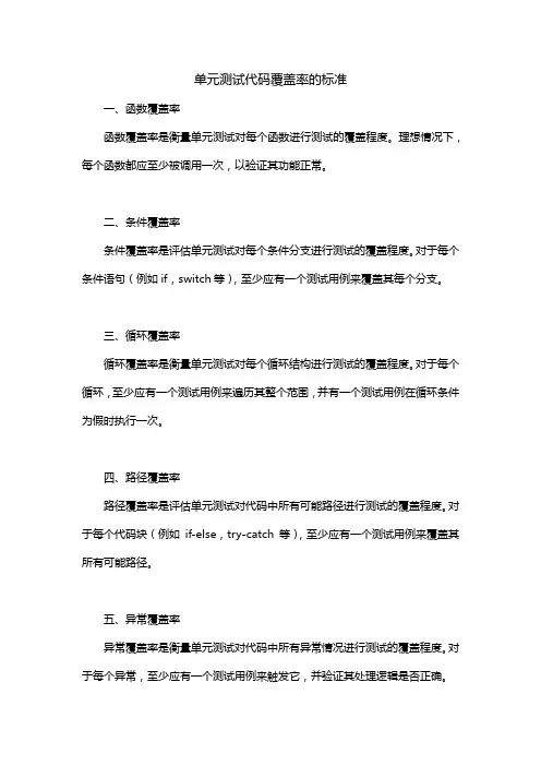 单元测试代码覆盖率的标准
