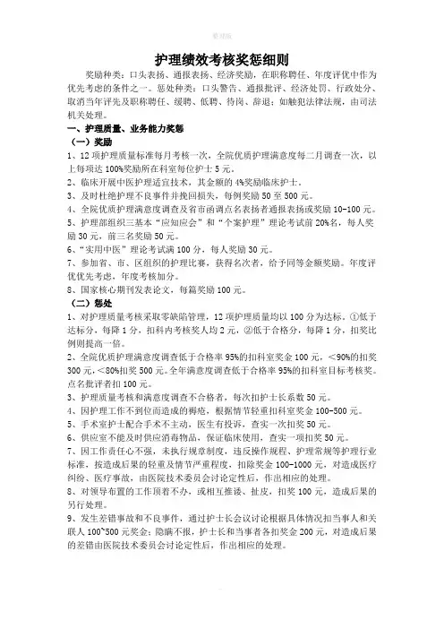 护理绩效考核奖惩细则(2016)
