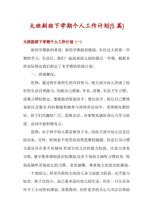 大班副班下学期个人工作计划(5篇)