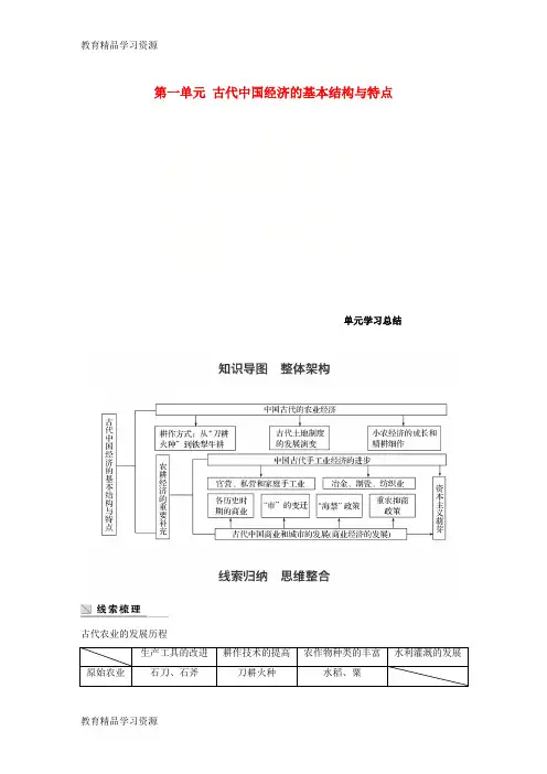 【小初高学习]2017-2018学年高中历史 第一单元 古代中国经济的基本结构与特点单元总结学案 北